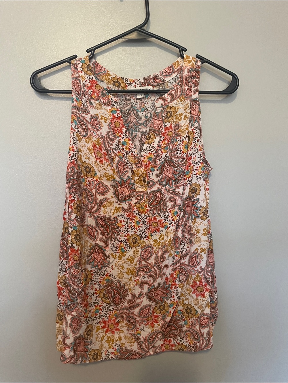 Sleeveless Paisley & Floral Print Tank Top - Pink & Gold